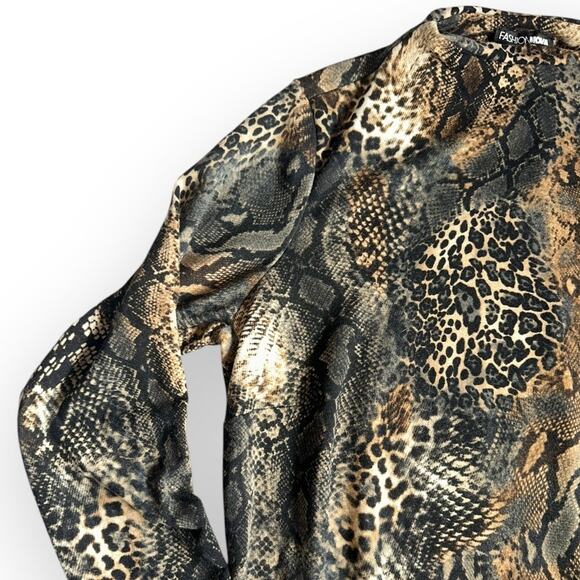 Fashion Nova Bodycon Dress 1X Multi Chic Snakeskin Print Mock Neck Party Outfit - Picture 4 of 11